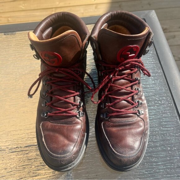 Authentic Gucci Interlocking GG Logo Leather Hiking Boots Brown Shoes 368496 - Picture 2 of 16